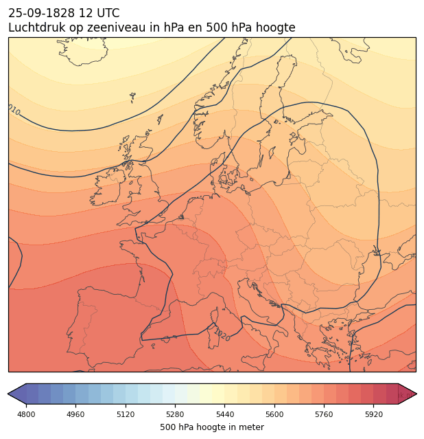 Weerkaart van 25 september 1828 om 12 UTC