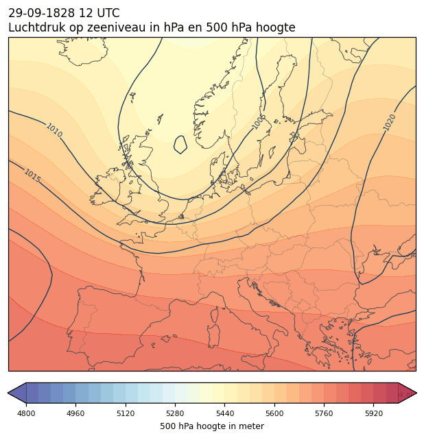 Weerkaart van 29 september 1828 om 12 UTC