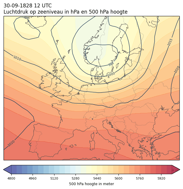 Weerkaart van 30 september 1828 om 12 UTC