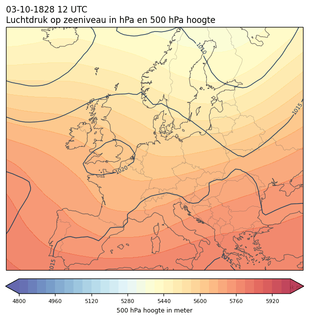 Weerkaart van 3 oktober 1828 om 12 UTC