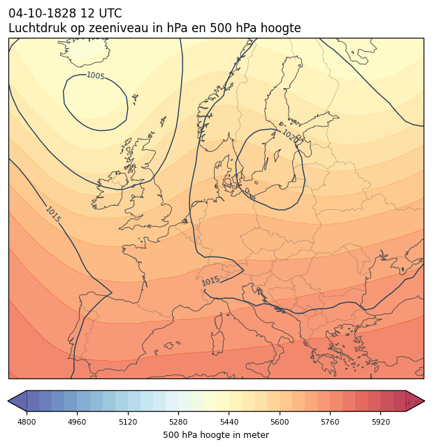 Weerkaart van 4 oktober 1828 om 12 UTC