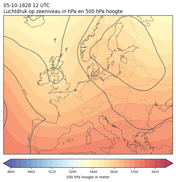 Weerkaart van 5 oktober 1828 om 12 UTC