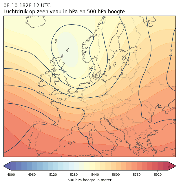 Weerkaart van 8 oktober 1828 om 12 UTC
