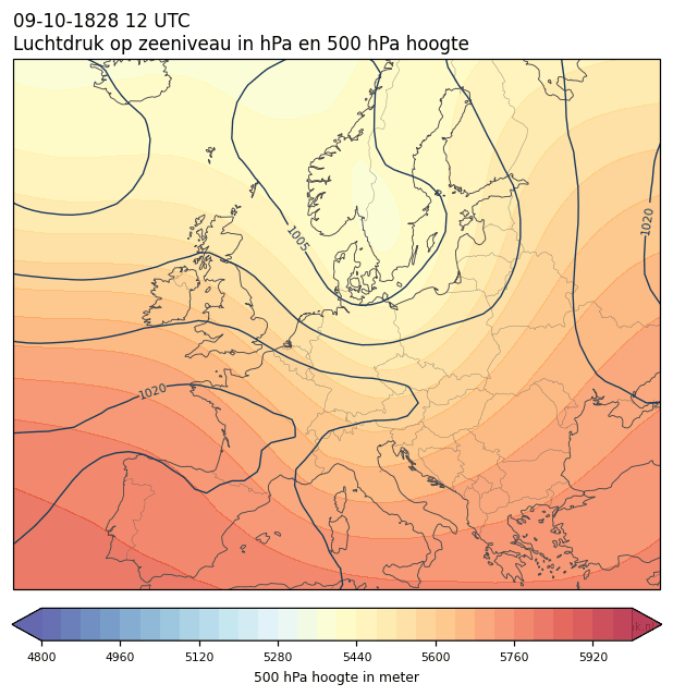 Weerkaart van 9 oktober 1828 om 12 UTC