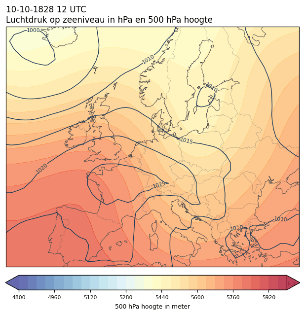 Weerkaart van 10 oktober 1828 om 12 UTC