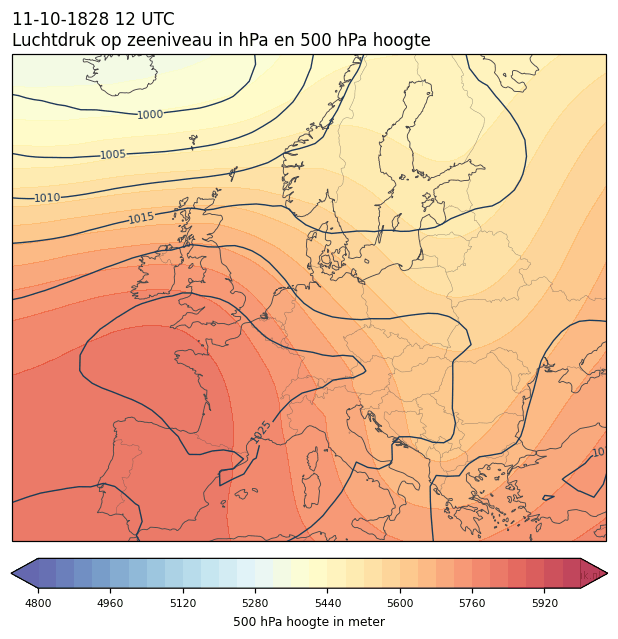 Weerkaart van 11 oktober 1828 om 12 UTC