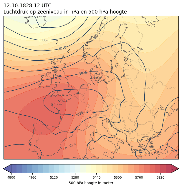Weerkaart van 12 oktober 1828 om 12 UTC