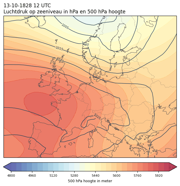 Weerkaart van 13 oktober 1828 om 12 UTC