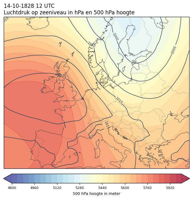 Weerkaart van 14 oktober 1828 om 12 UTC