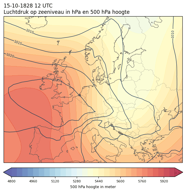 Weerkaart van 15 oktober 1828 om 12 UTC