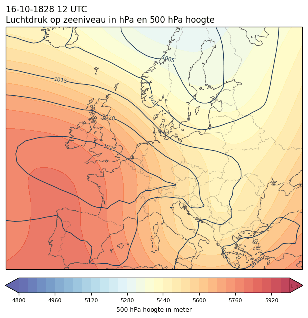 Weerkaart van 16 oktober 1828 om 12 UTC