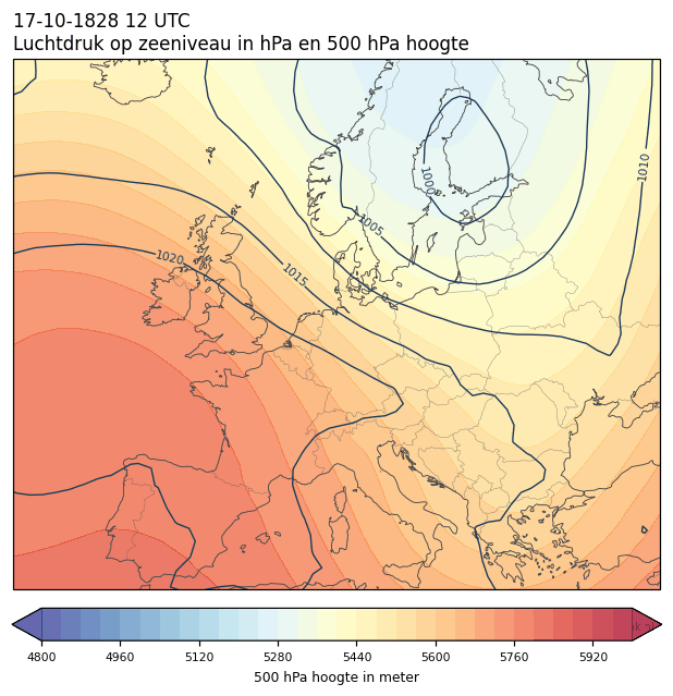 Weerkaart van 17 oktober 1828 om 12 UTC