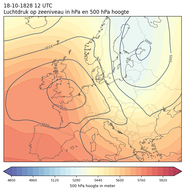 Weerkaart van 18 oktober 1828 om 12 UTC