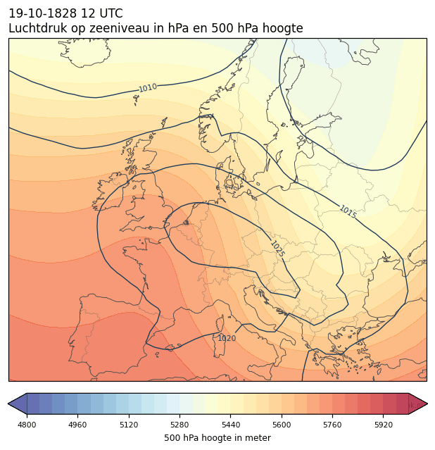 Weerkaart van 19 oktober 1828 om 12 UTC