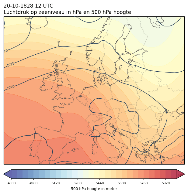 Weerkaart van 20 oktober 1828 om 12 UTC