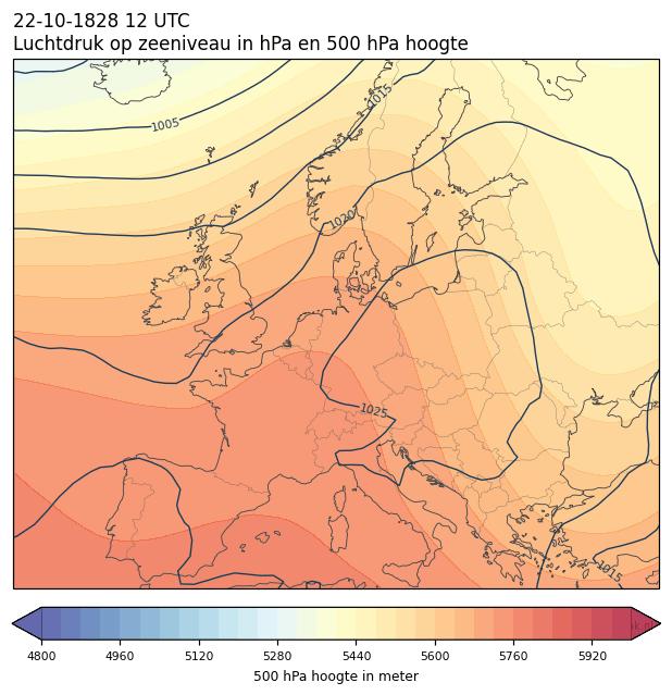 Weerkaart van 22 oktober 1828 om 12 UTC