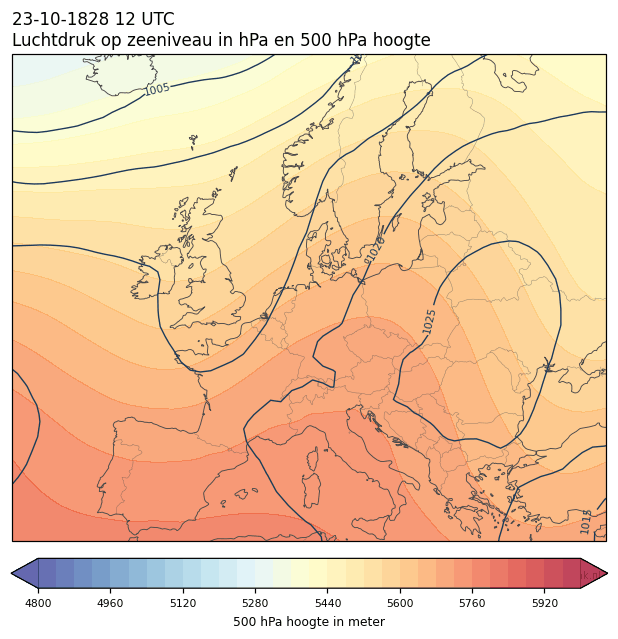 Weerkaart van 23 oktober 1828 om 12 UTC