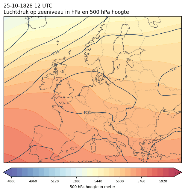 Weerkaart van 25 oktober 1828 om 12 UTC