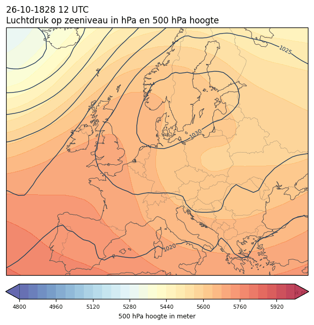 Weerkaart van 26 oktober 1828 om 12 UTC