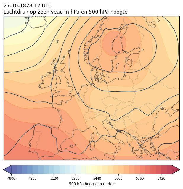 Weerkaart van 27 oktober 1828 om 12 UTC