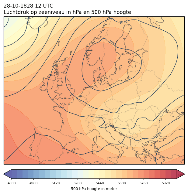 Weerkaart van 28 oktober 1828 om 12 UTC