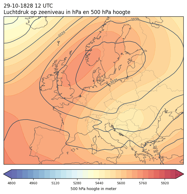 Weerkaart van 29 oktober 1828 om 12 UTC