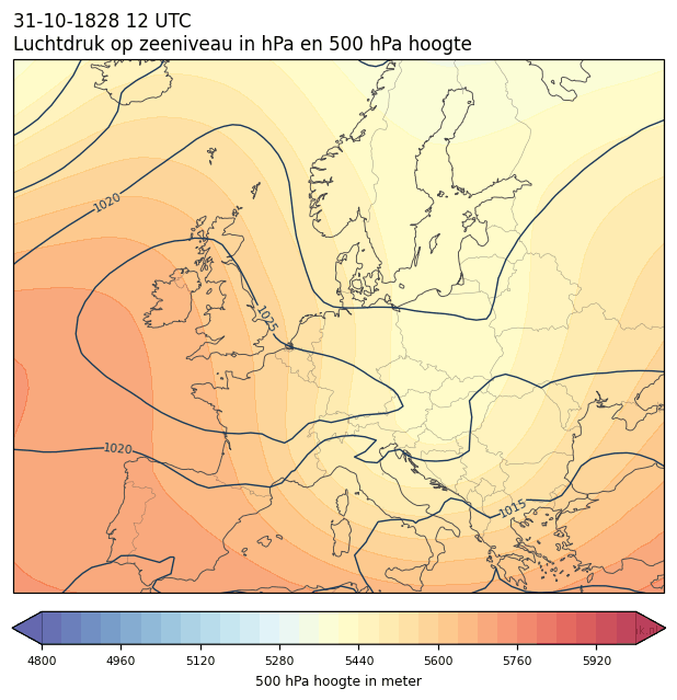 Weerkaart van 31 oktober 1828 om 12 UTC