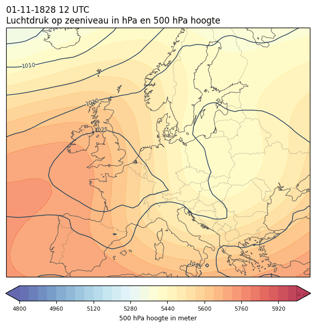 Weerkaart van 1 november 1828 om 12 UTC