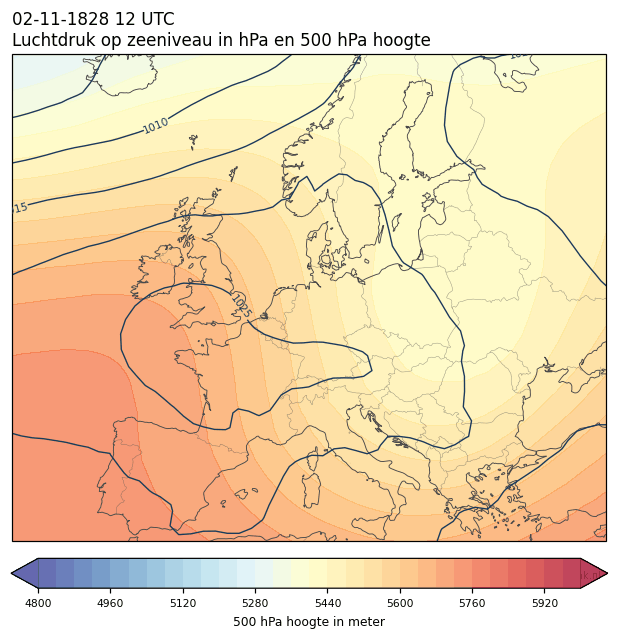 Weerkaart van 2 november 1828 om 12 UTC