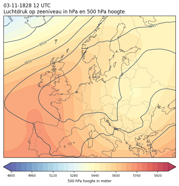 Weerkaart van 3 november 1828 om 12 UTC