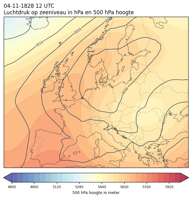 Weerkaart van 4 november 1828 om 12 UTC