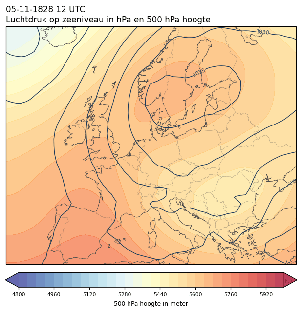 Weerkaart van 5 november 1828 om 12 UTC