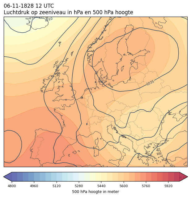 Weerkaart van 6 november 1828 om 12 UTC
