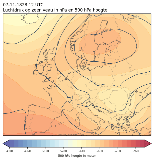 Weerkaart van 7 november 1828 om 12 UTC