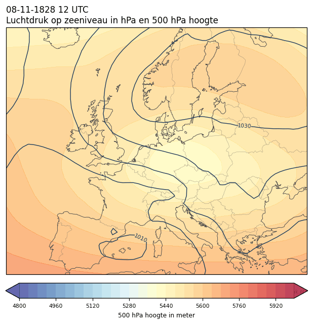 Weerkaart van 8 november 1828 om 12 UTC