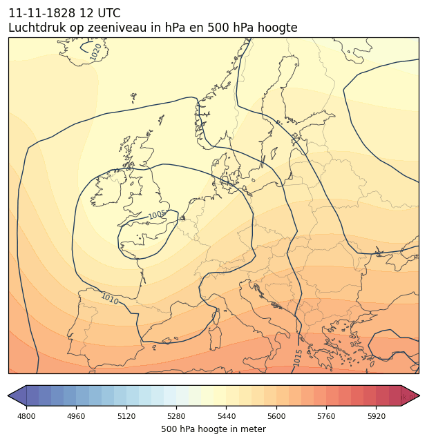 Weerkaart van 11 november 1828 om 12 UTC