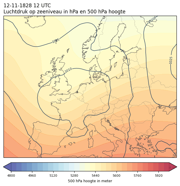Weerkaart van 12 november 1828 om 12 UTC