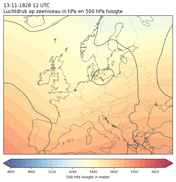 Weerkaart van 13 november 1828 om 12 UTC