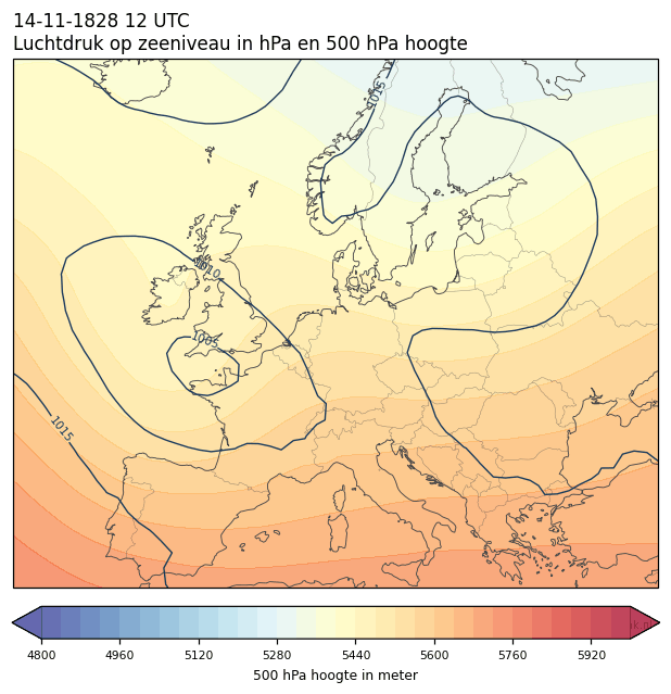 Weerkaart van 14 november 1828 om 12 UTC