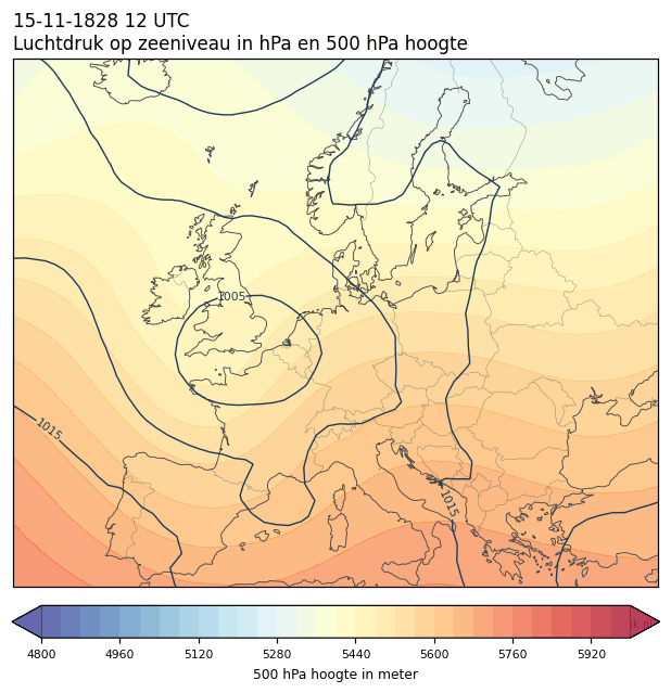 Weerkaart van 15 november 1828 om 12 UTC