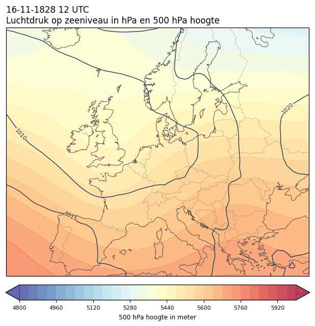 Weerkaart van 16 november 1828 om 12 UTC