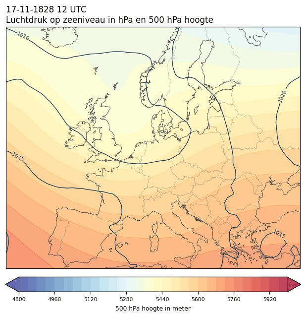 Weerkaart van 17 november 1828 om 12 UTC