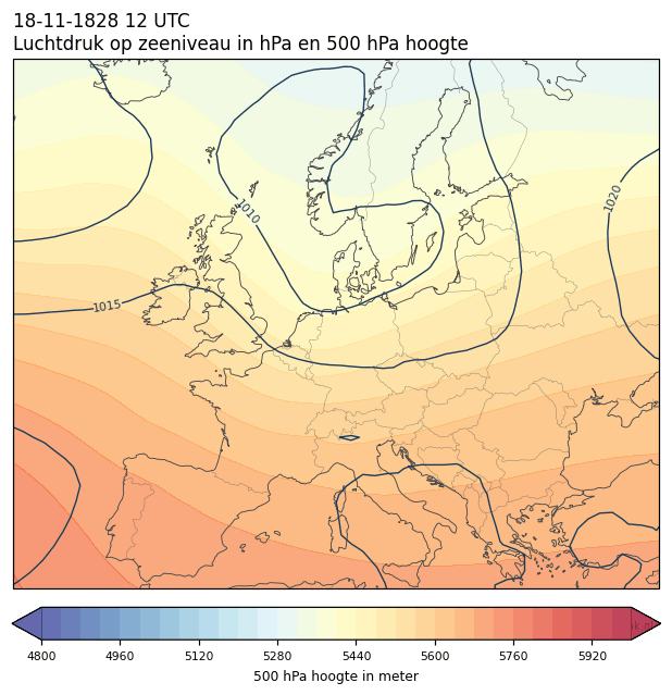 Weerkaart van 18 november 1828 om 12 UTC