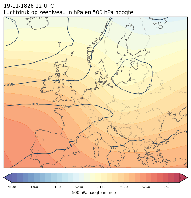 Weerkaart van 19 november 1828 om 12 UTC