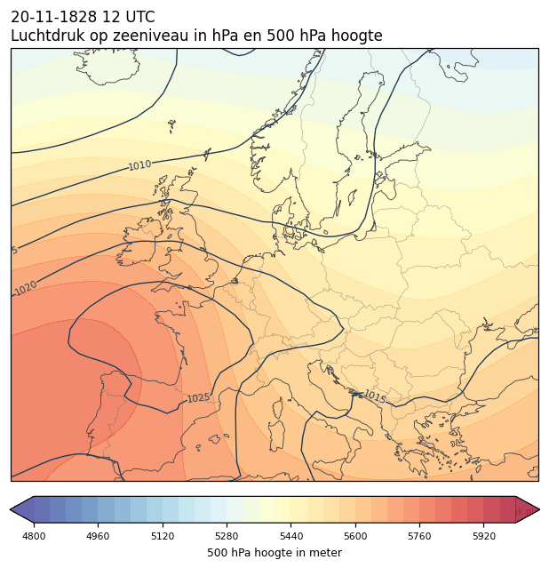 Weerkaart van 20 november 1828 om 12 UTC