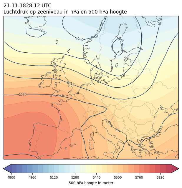 Weerkaart van 21 november 1828 om 12 UTC