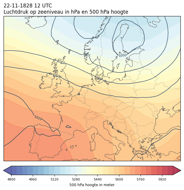 Weerkaart van 22 november 1828 om 12 UTC