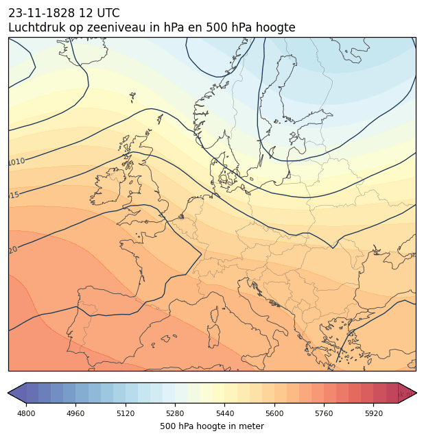 Weerkaart van 23 november 1828 om 12 UTC