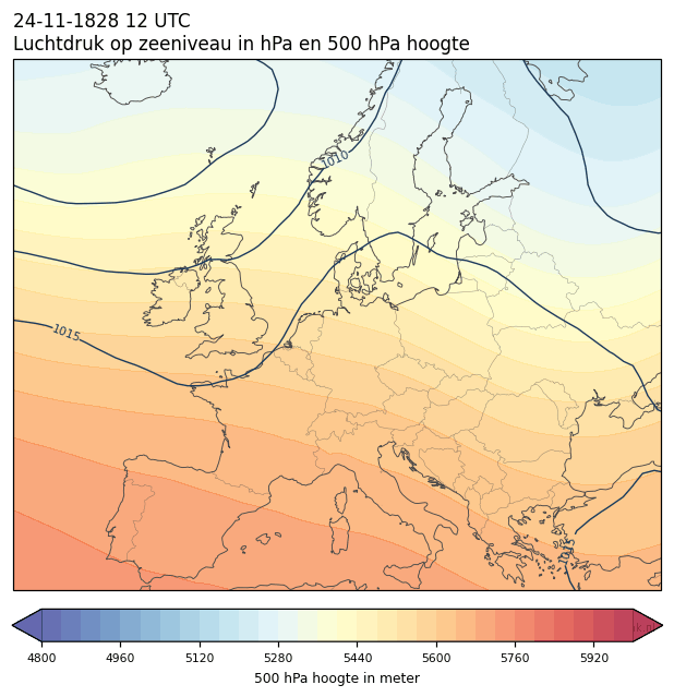 Weerkaart van 24 november 1828 om 12 UTC