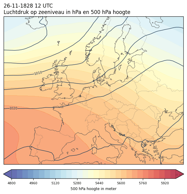 Weerkaart van 26 november 1828 om 12 UTC